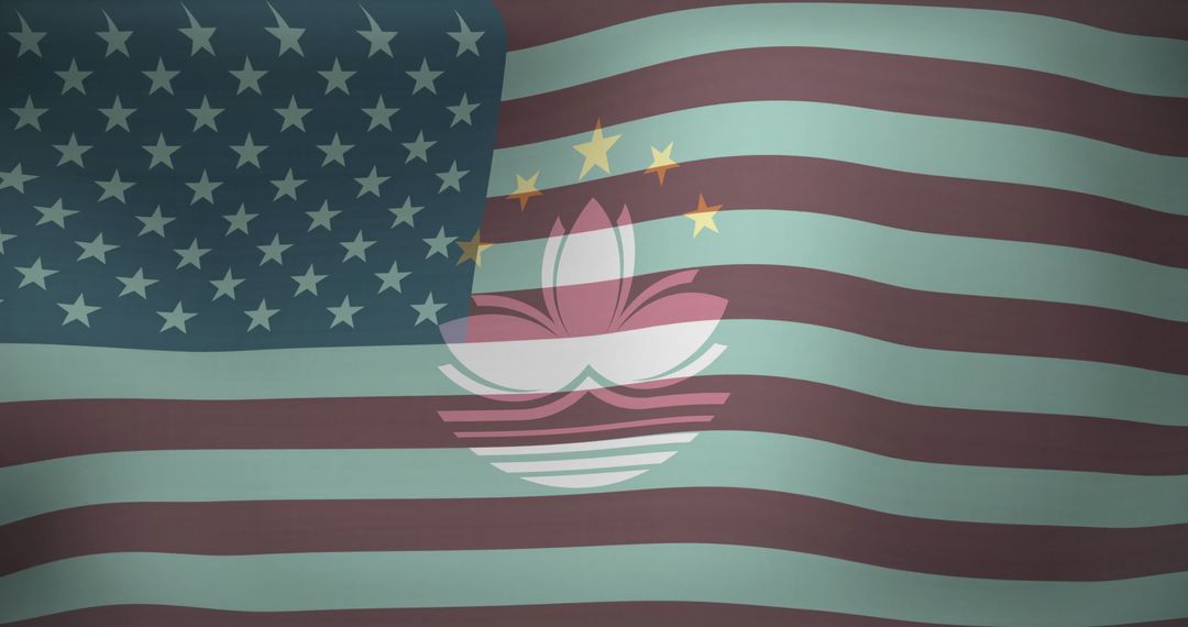 Creative Fusion of United States Flag with Macau Elements Illustration