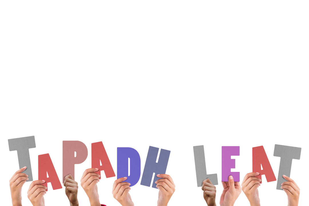 Hands Holding Transparent Colorful Scottish Gaelic Letters