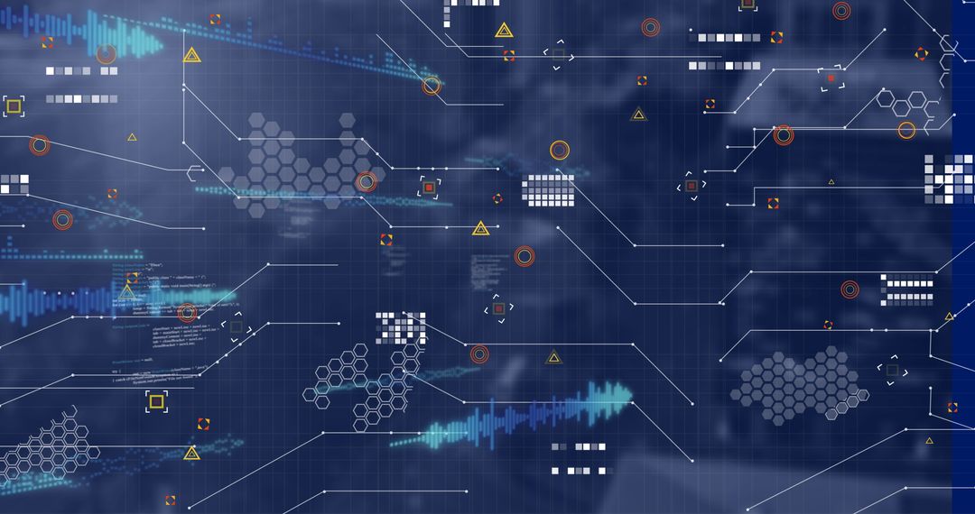 Digital Interface with Data Processing Elements over Blurred Background