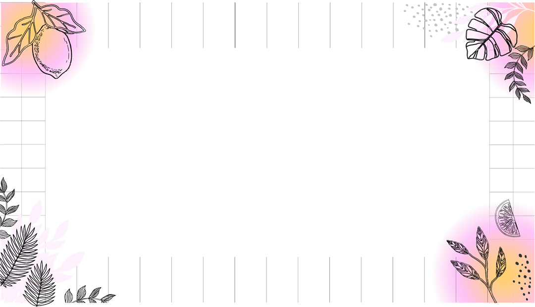 Transparent Grid Frame with Pink Circles and Citrus Foliage