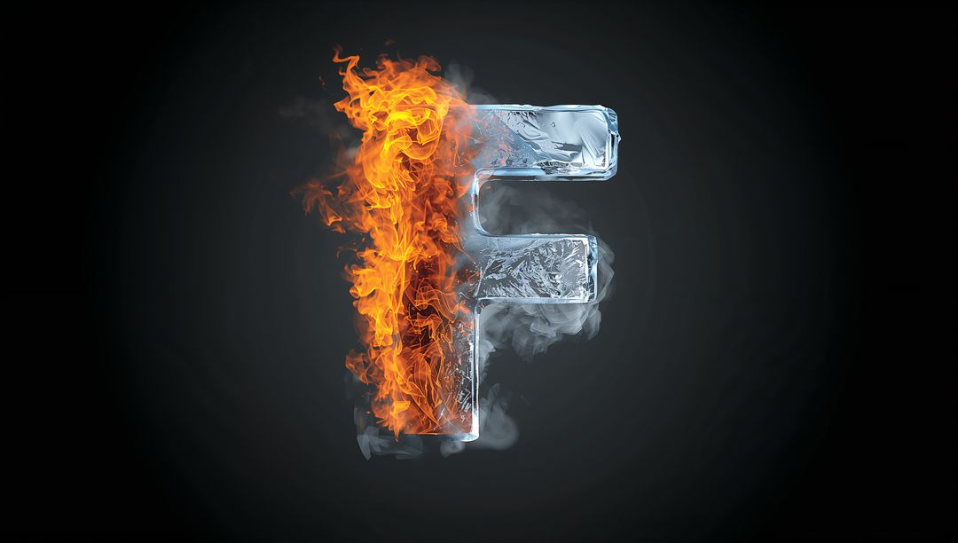 Ice and Fire Concept with Burning Letter F