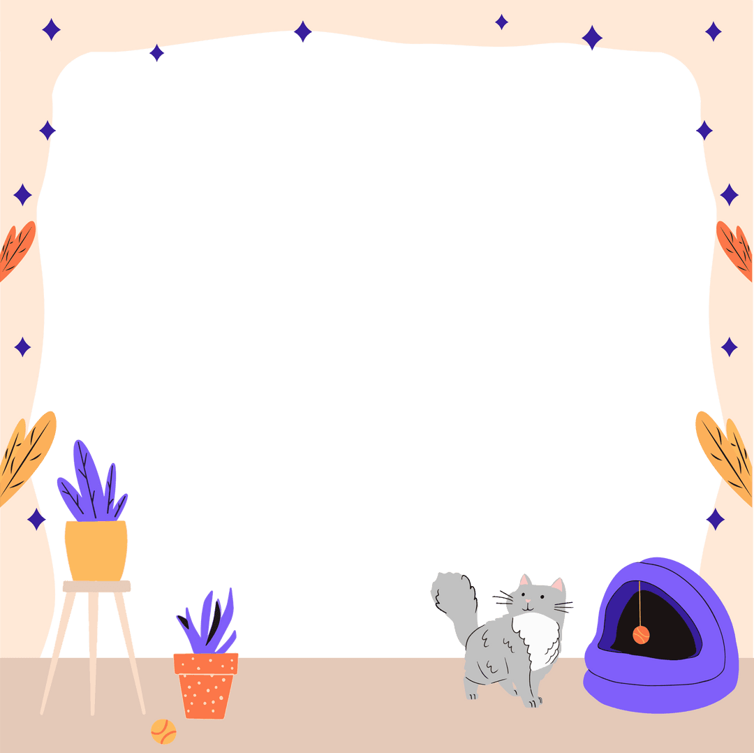 Whimsical Transparent Cat and Plant Decor with Inspiring Text Space