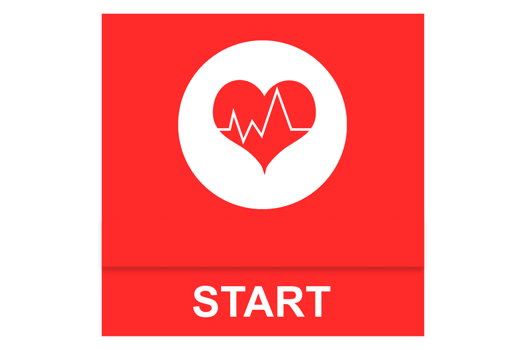 Transparent Red Heart Icon with Start Text for Healthcare