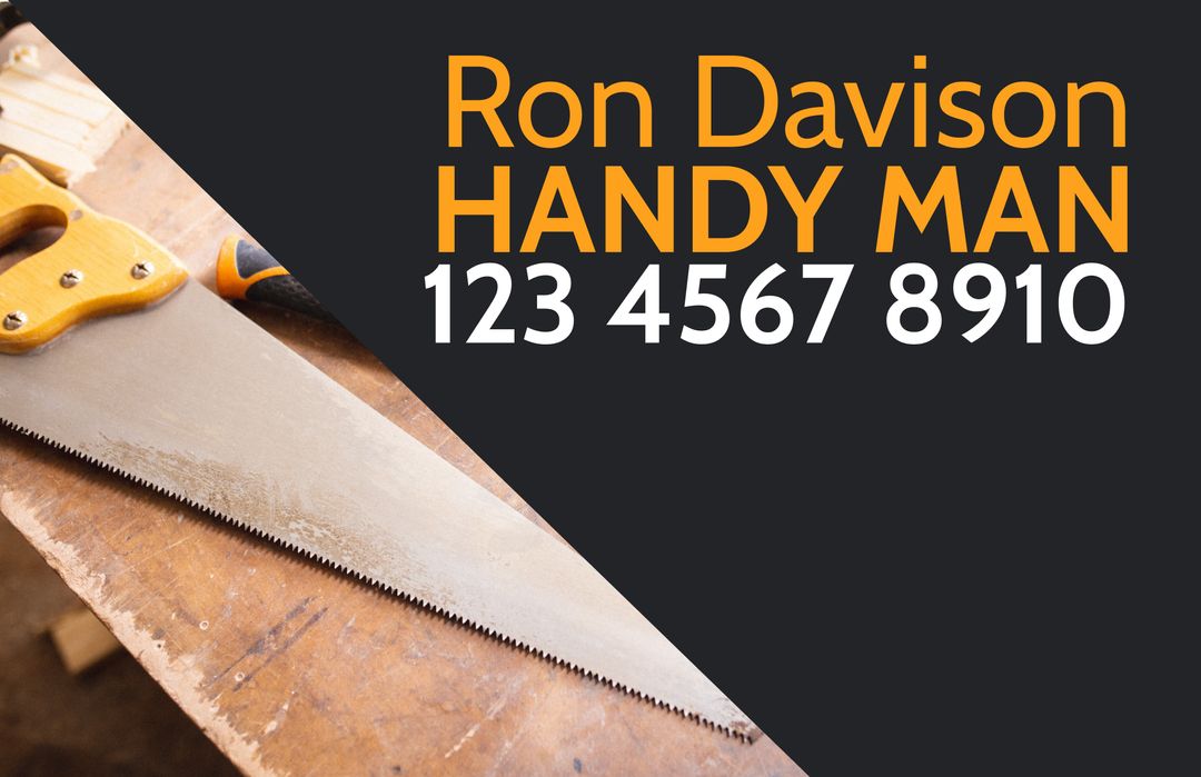 Handyman Contact Information with Handsaw on Wooden Table - Download Free Stock Templates Pikwizard.com