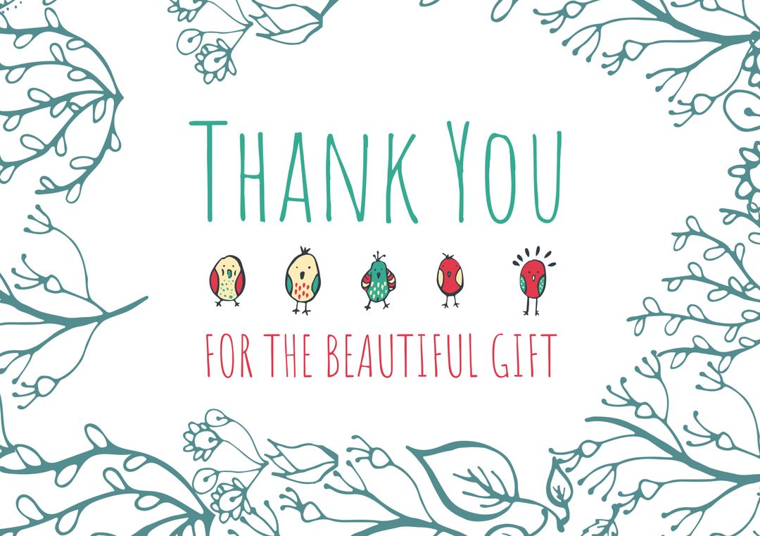 Whimsical Thank You Card with Bird and Foliage Design
