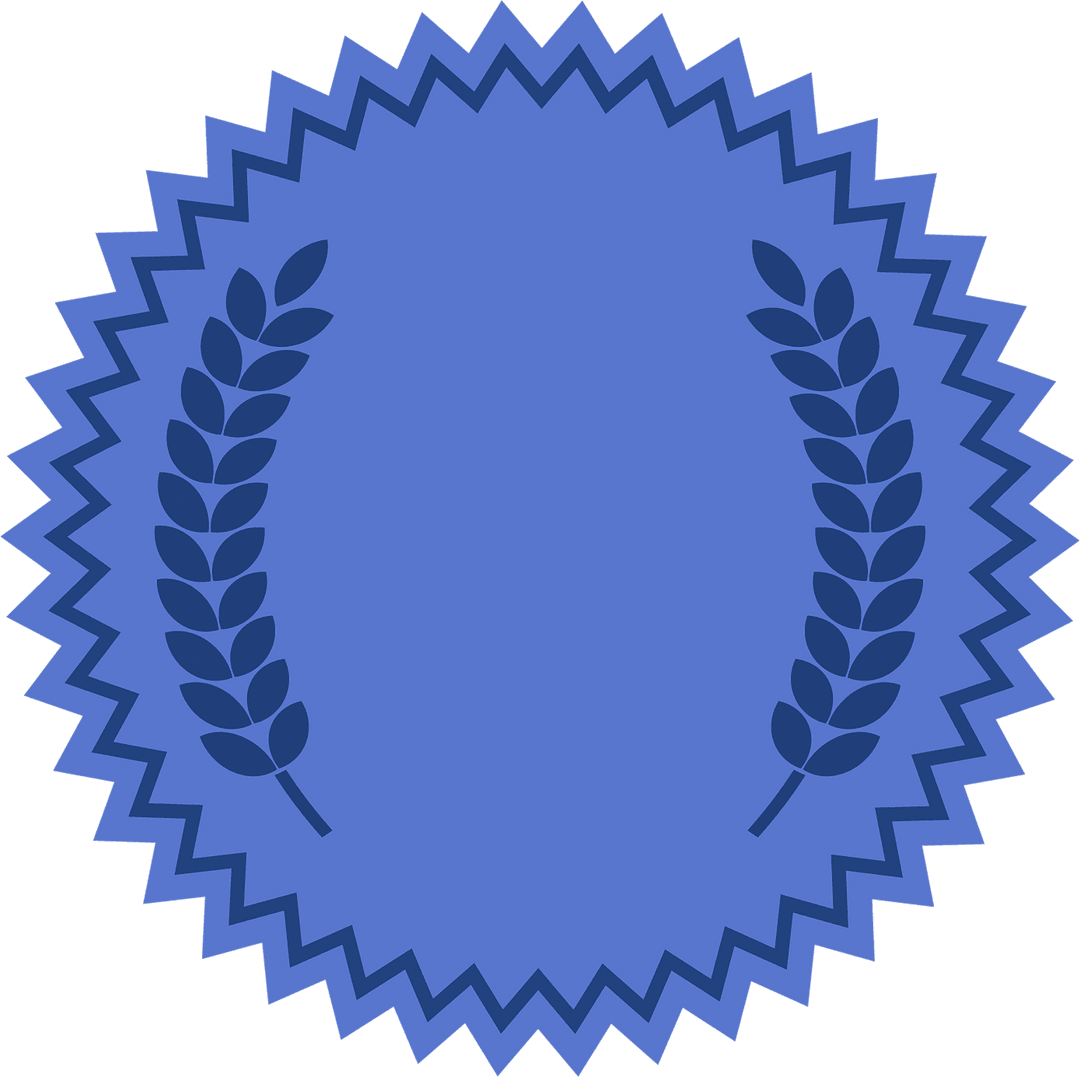 Blue Badge with Copy Space and Laurel Wreath on Transparent Background