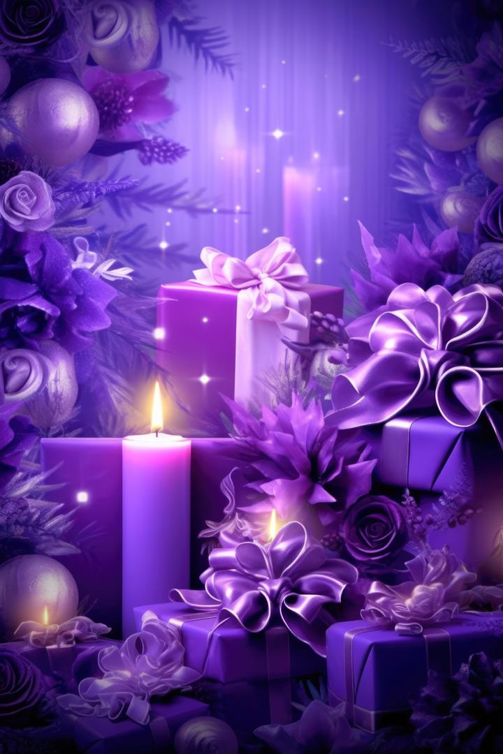 Christmas Gifts with Purple Decorations and Candles - Free Images, Stock Photos and Pictures on Pikwizard.com