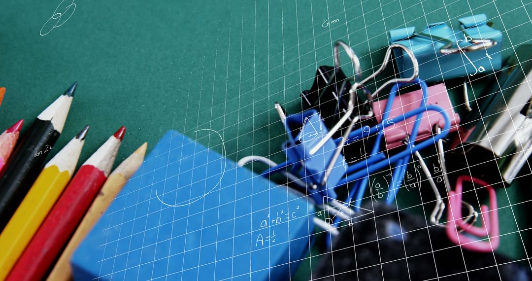 Geometric School Supplies with Floating Math Equations