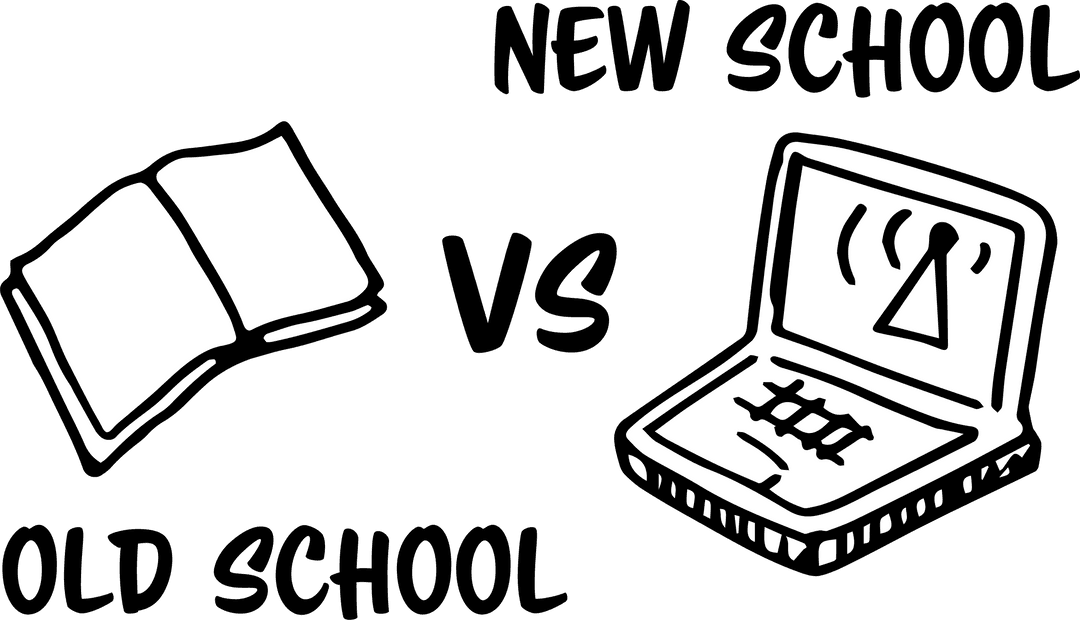 Digital PNG Transparent Illustration: New vs Old School Education