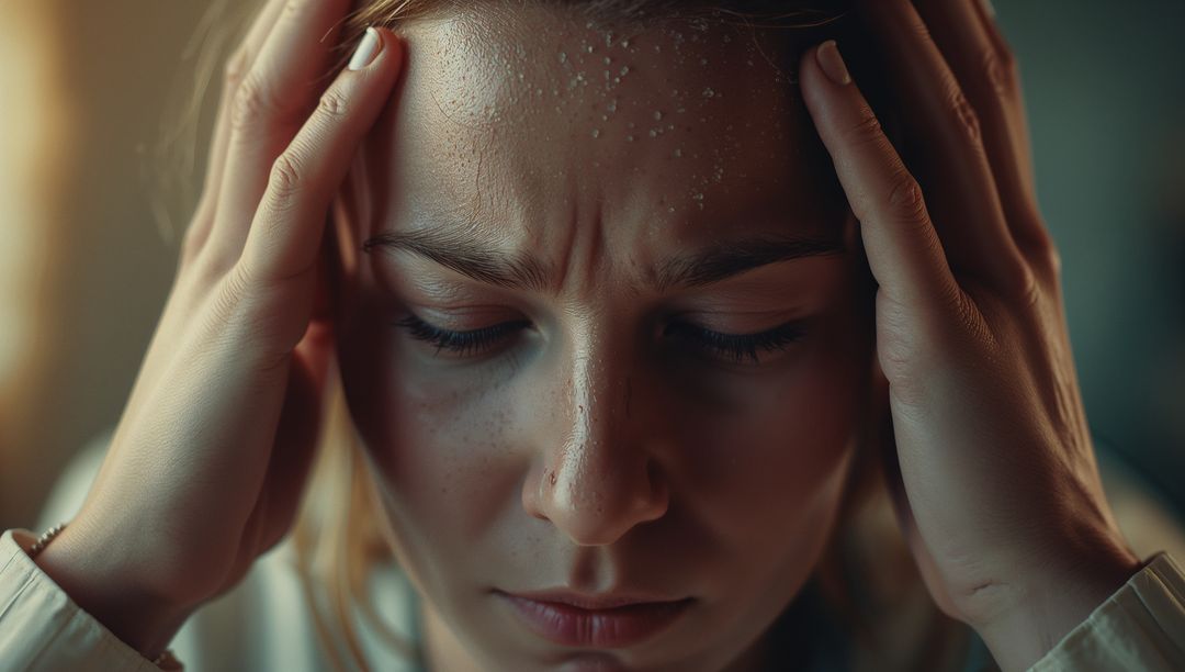 Woman Experiencing Headache with Focused Expression