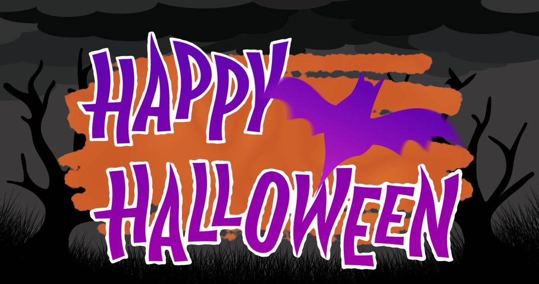 Colorful Halloween Greeting with Purple Bat and Spooky Background - Free Images, Stock Photos and Pictures on Pikwizard.com