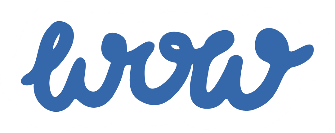 Bold Blue Cursive Wow Sticker on Transparent Background