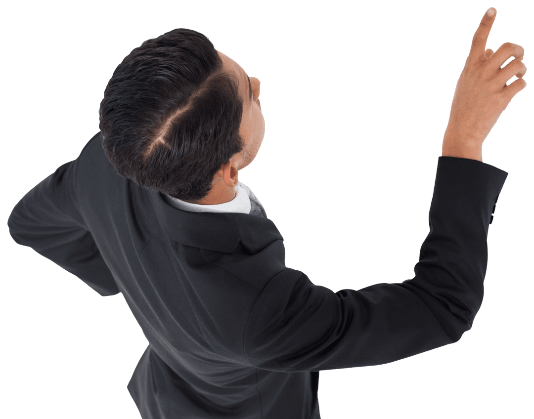 Businessman Assertively Pointing Upwards on Transparent Background