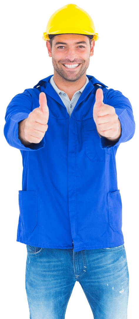Smiling Construction Worker Giving Thumbs Up in Transparent Background