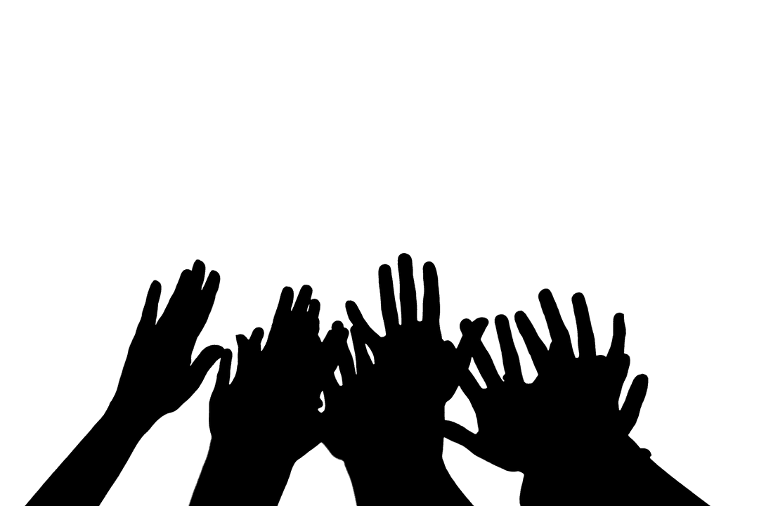 Silhouette of Overlapping Hands on Transparent White Background