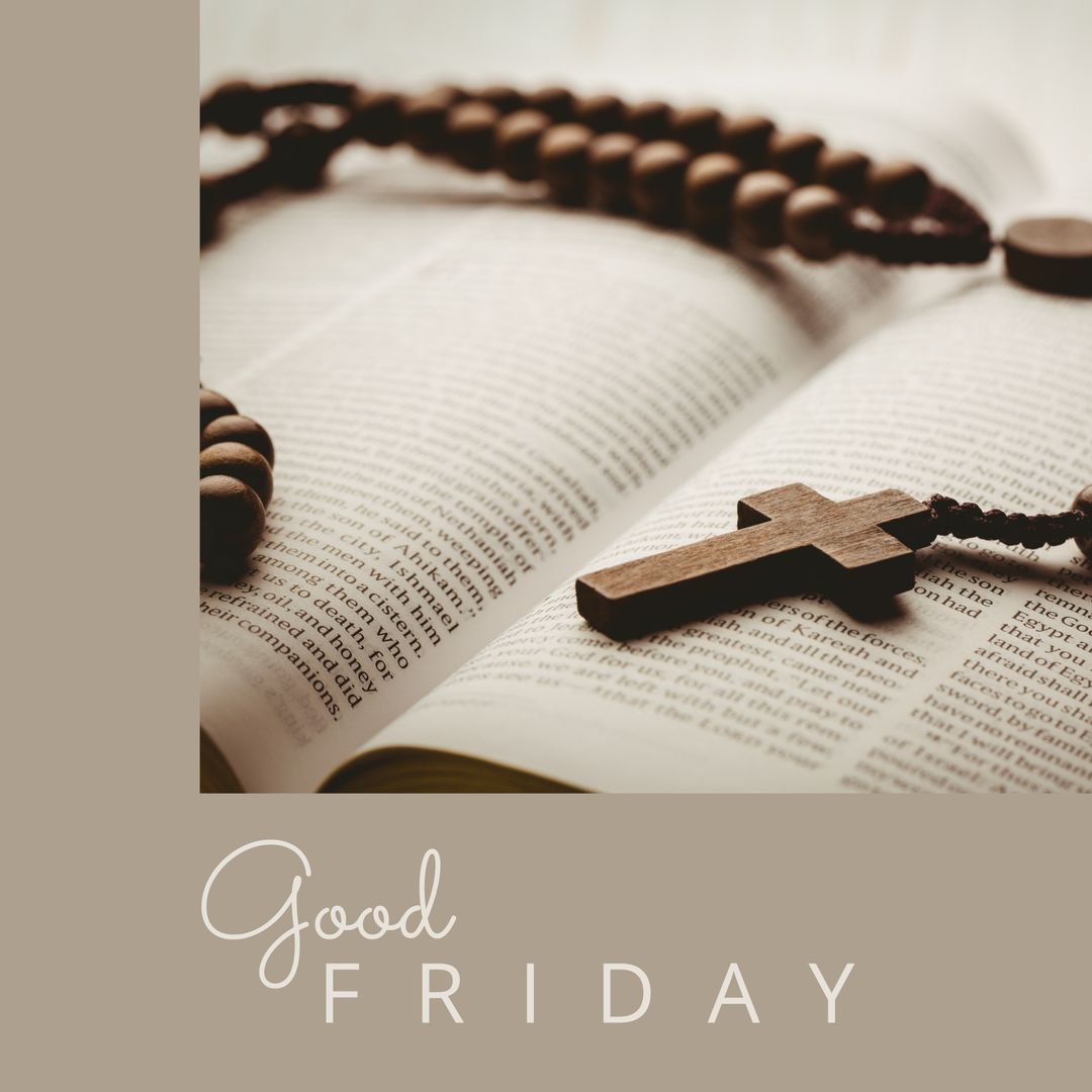 Good Friday Concept with Rosary and Bible Close-Up
