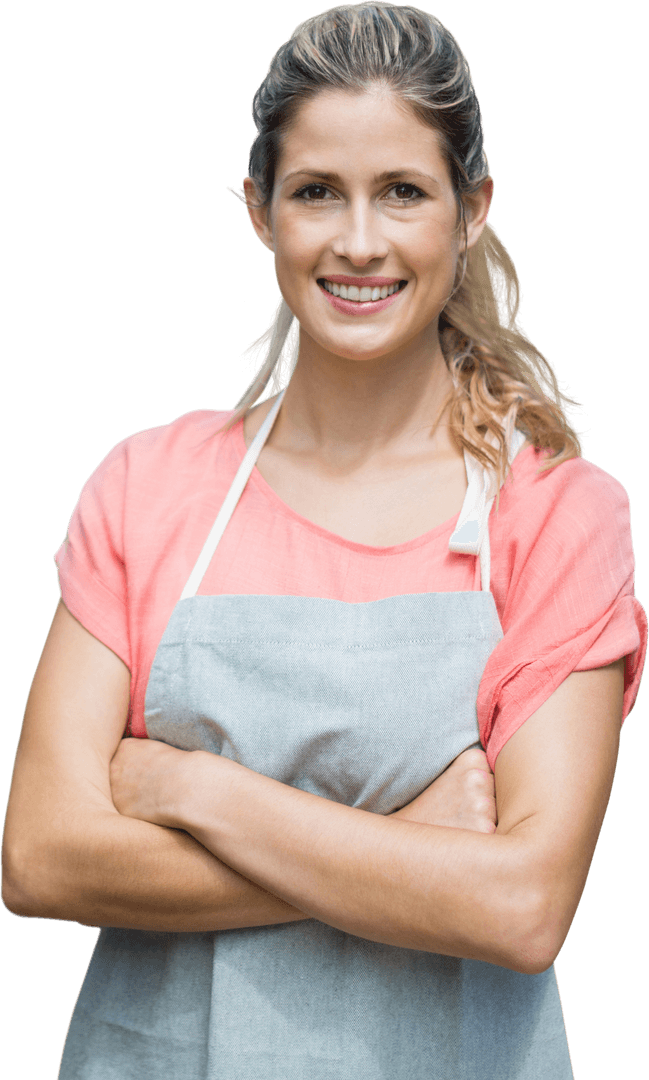 Smiling Woman in Apron on Transparent Background
