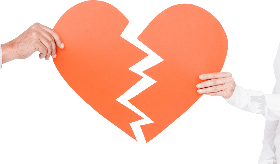 Isolated Couple Holding Broken Heart Symbol on Transparent Background