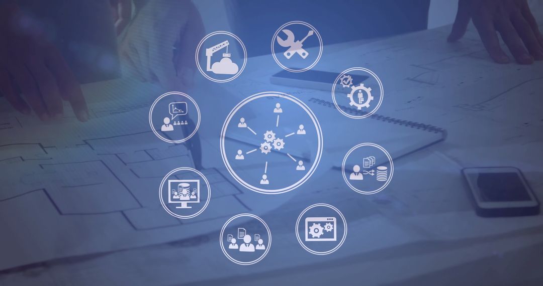 Digital Interface Concepts Surrounding Businessman's Project Planning