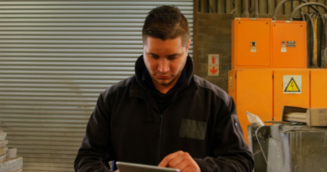 Male Industrial Worker Using Digital Tablet in Facility - Free Images, Stock Photos and Pictures on Pikwizard.com