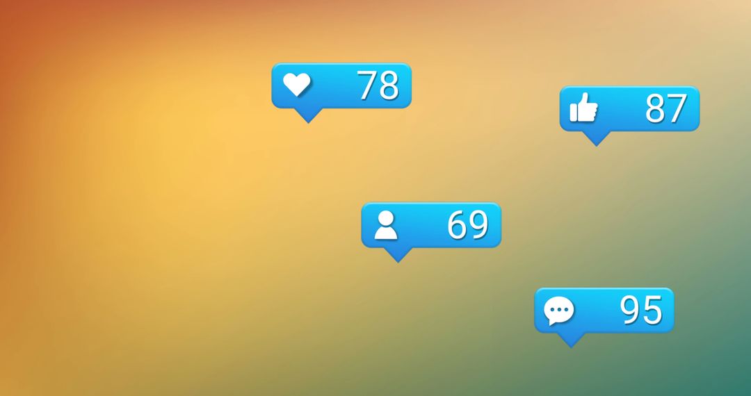 Digital Social Media Interaction Icons on Gradient Background