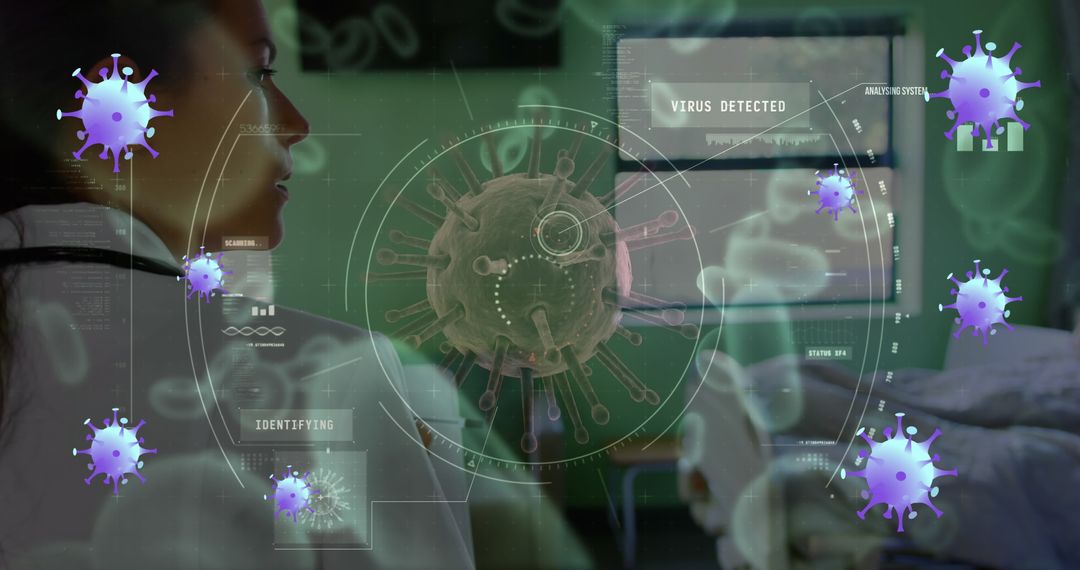 Doctor Analyzing Digital Virus Interface with Advanced Technology