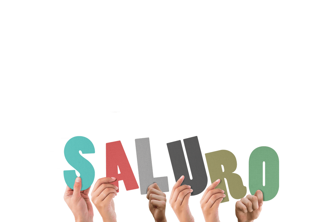 Hands Holding SALURO Text on Transparent Background