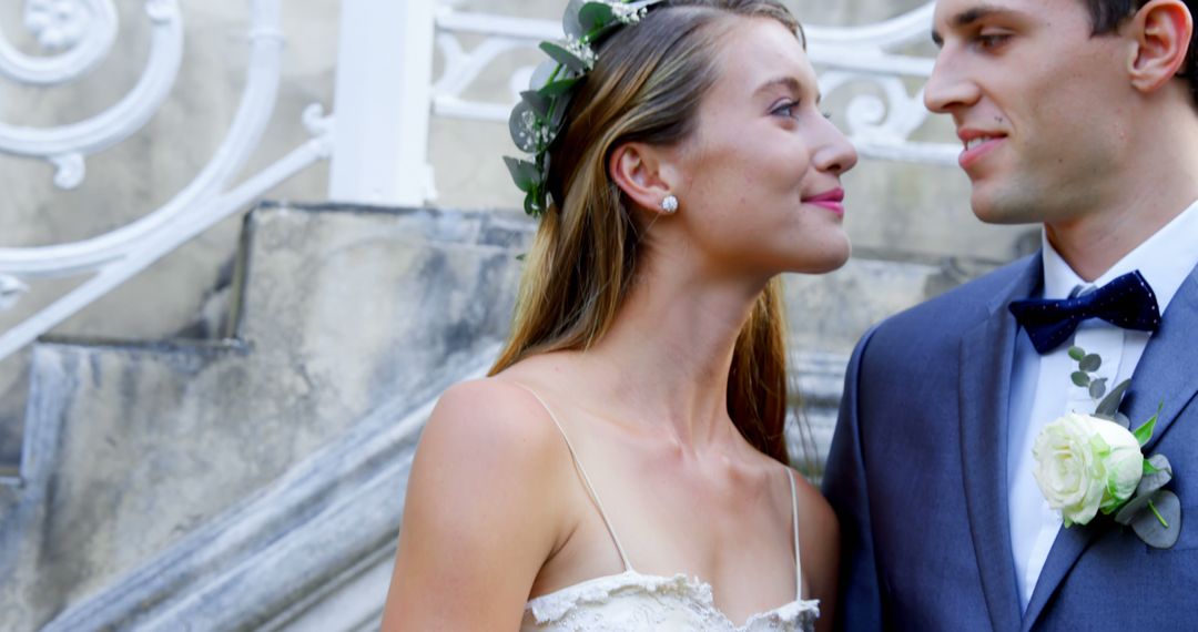 A Caucasian bride and groom share a tender moment together, with copy space - Free Images, Stock Photos and Pictures on Pikwizard.com