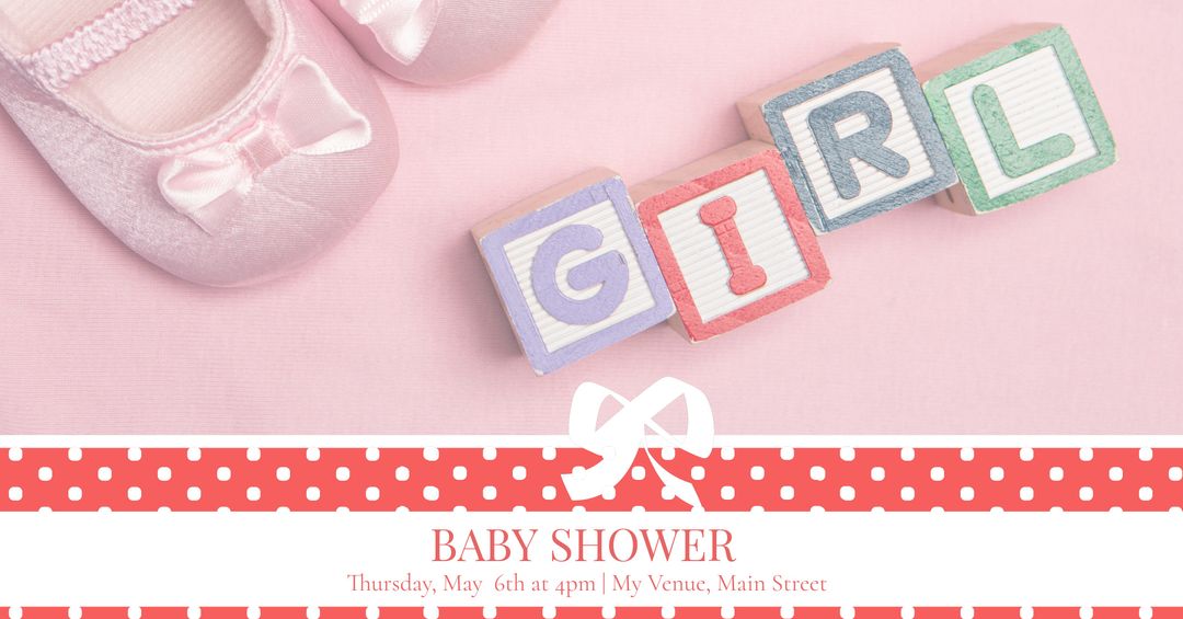 Pink Baby Shower Invitation with Shoes and Alphabet Blocks