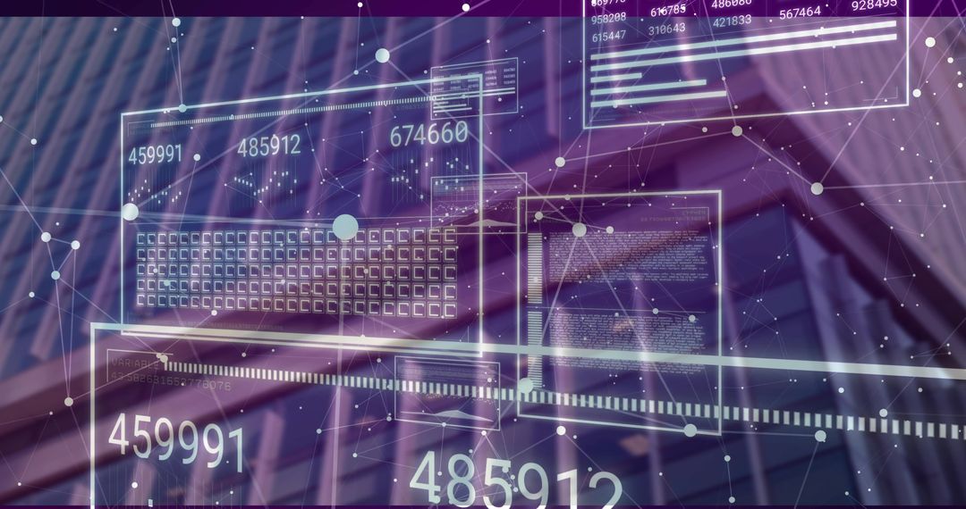 Holographic Data Interface Projecting Financial Readouts and Network Nodes Over Atrium