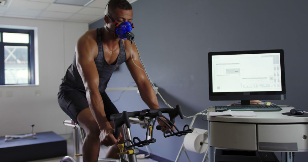 Athlete Using Metabolic Gas Analyser for Endurance Training