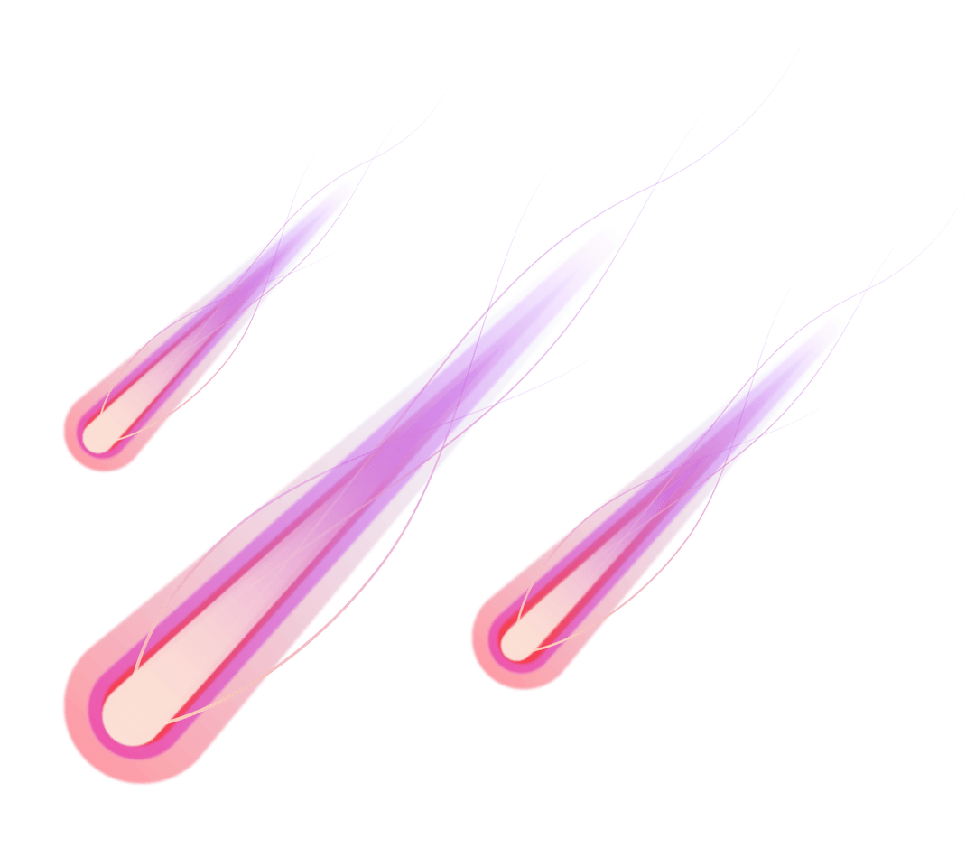 Glowing Comets Streaking Across Transparent Background