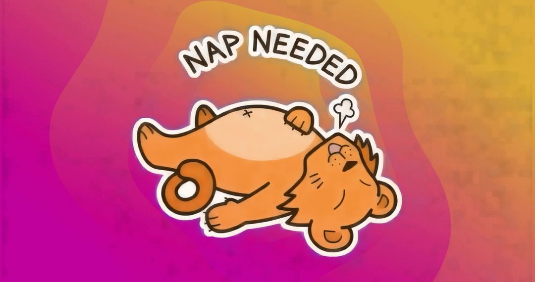 Playful Cartoon Lion Nap Needed Over Vibrant Gradient
