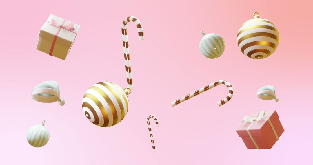 Festive Christmas Decorations on Pink Background Celebrating Holiday Spirit