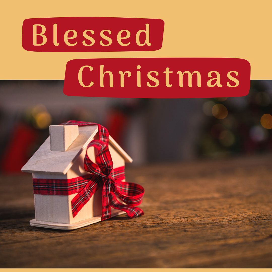 Festive Miniature House with Christmas Red Ribbon Decor
