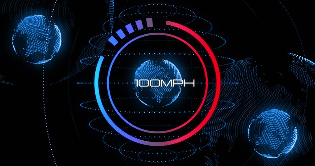 Futuristic digital speedometer with holographic globe elements