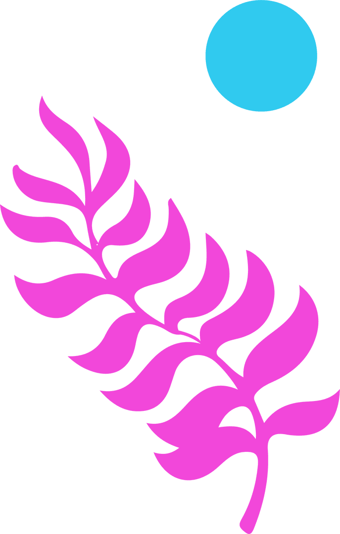 Abstract Pink Frond with Cyan Circle on Transparent Background