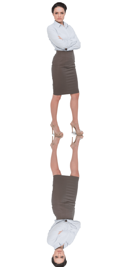 Confident Businesswoman with Mirrored Reflection Transparent Background