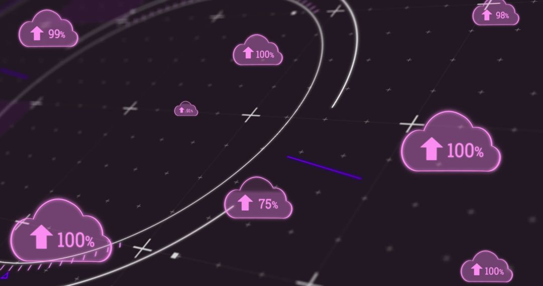 Futuristic Cloud Computing Interface with Growth Indicators