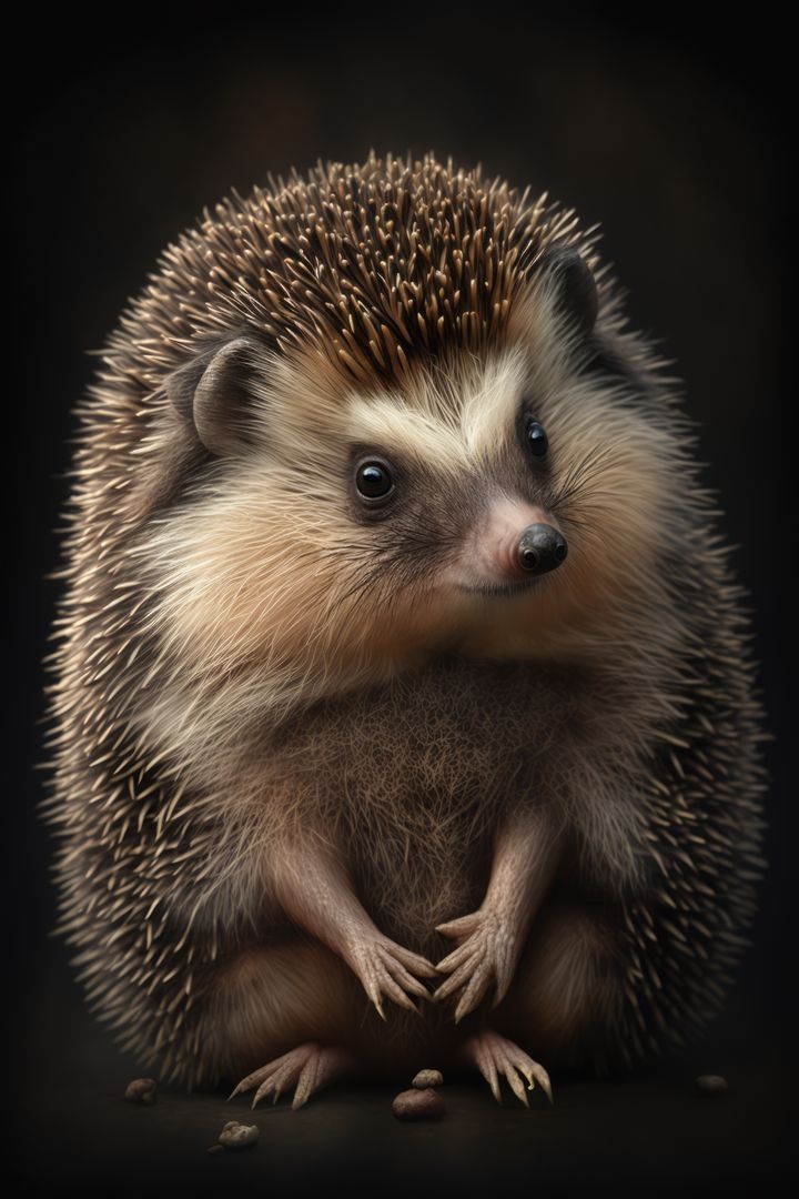Close up of cute hedgehog on dark background, created using generative ai technology - Free Images, Stock Photos and Pictures on Pikwizard.com