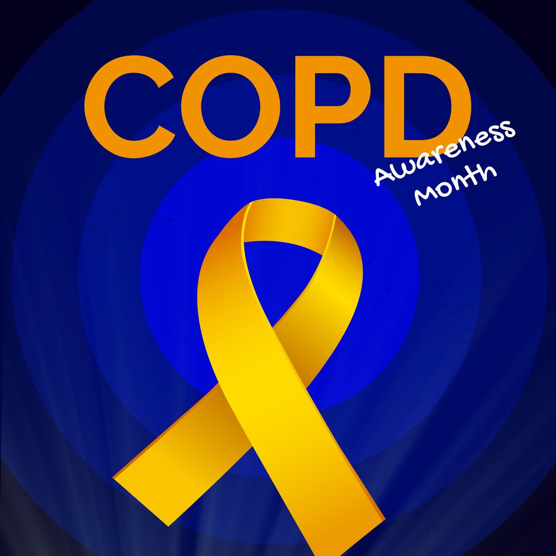 COPD Awareness Month Yellow Ribbon Illustration on Blue Background