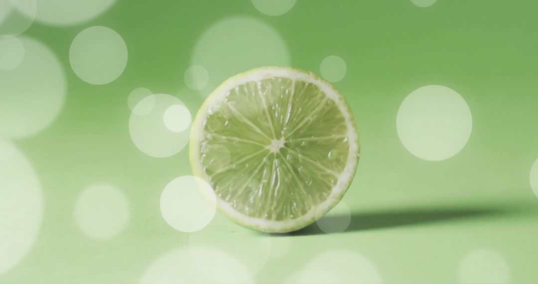 Lime Half with Bokeh on Green Background