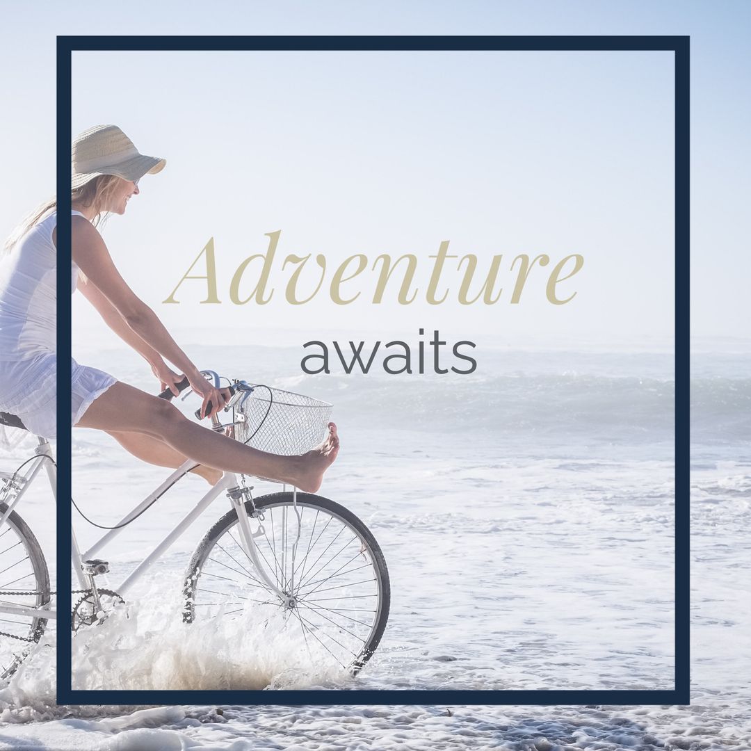 Woman Cycling Joyfully on Beach Front