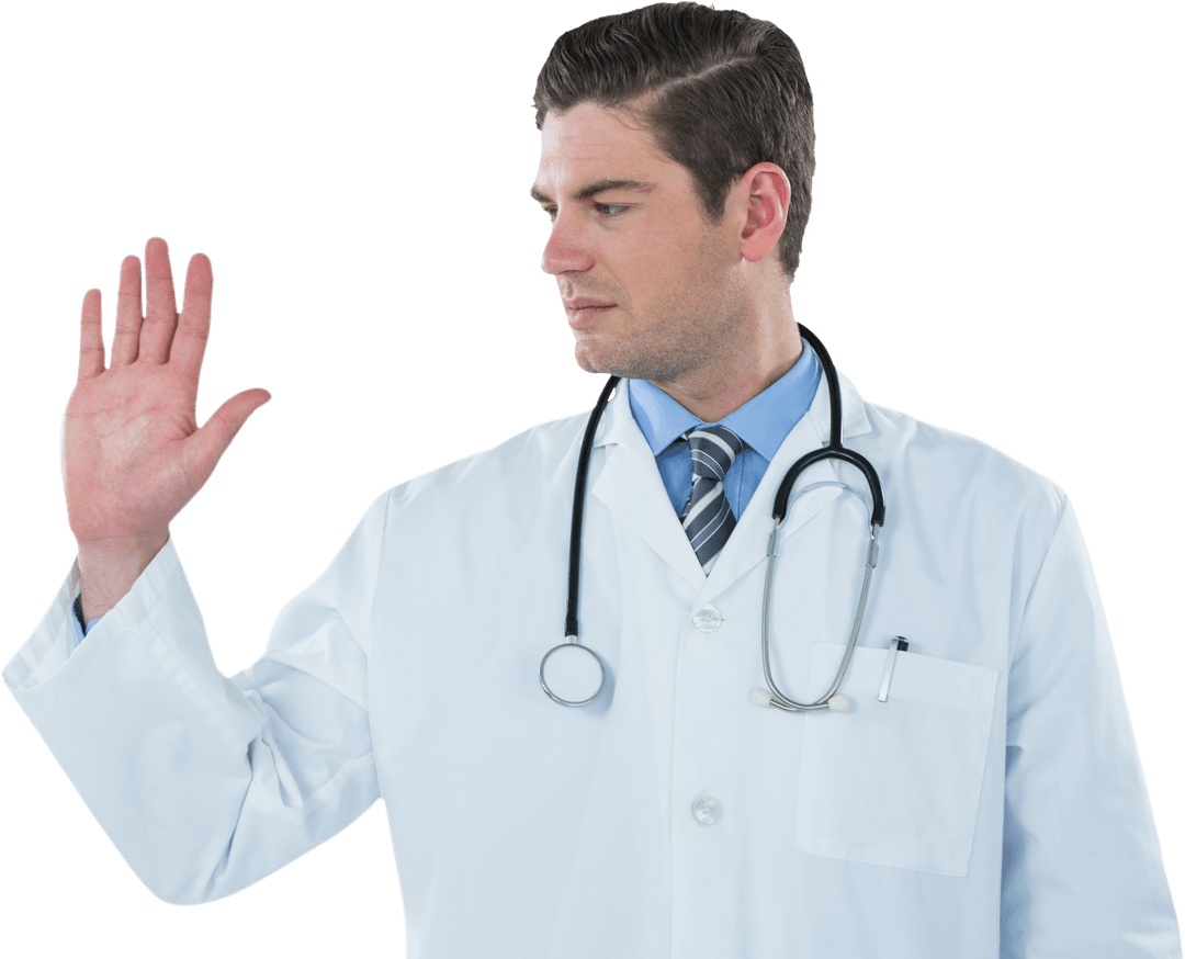 Transparent Young Doctor Engaging with Digital Interface