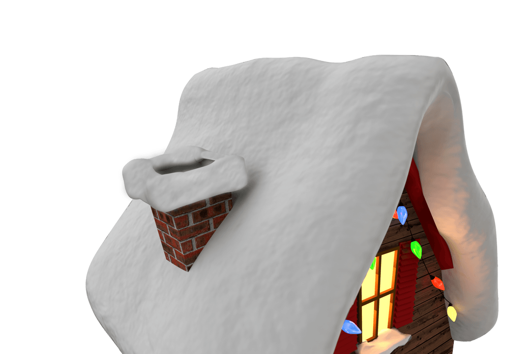 Festive Snow-covered House with Holiday Lights on Roof