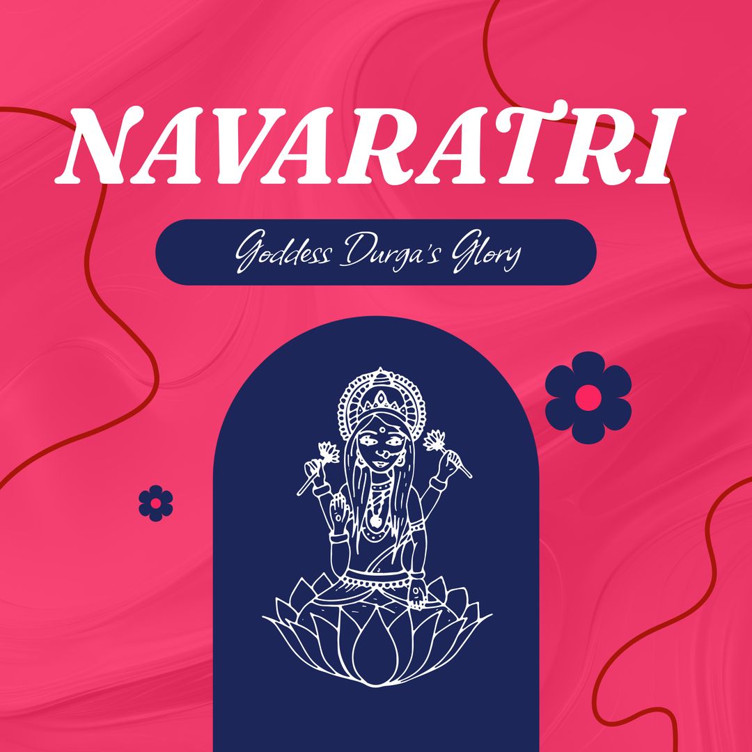 Illustrated Navaratri Design with Goddess Durga on Pink Background