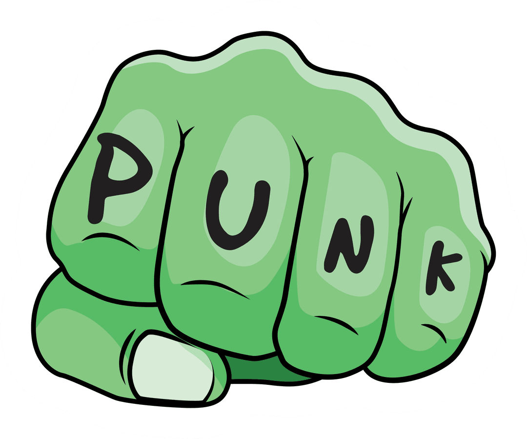Green Pivot Fist Displaying 'Punk' on Transparent Background