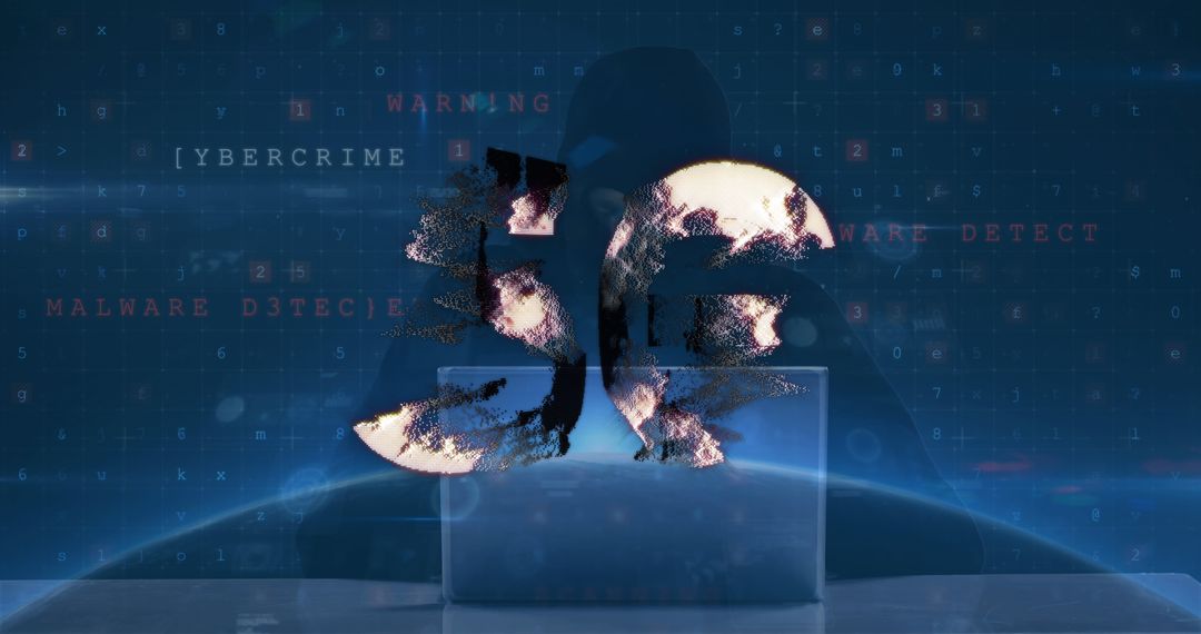 5G Text Over Digital Cyberspace Background with Malware Warning