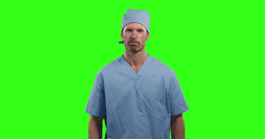 Male Surgeon Wearing Scrubs and Surgical Cap on Green Screen Background - Free Images, Stock Photos and Pictures on Pikwizard.com