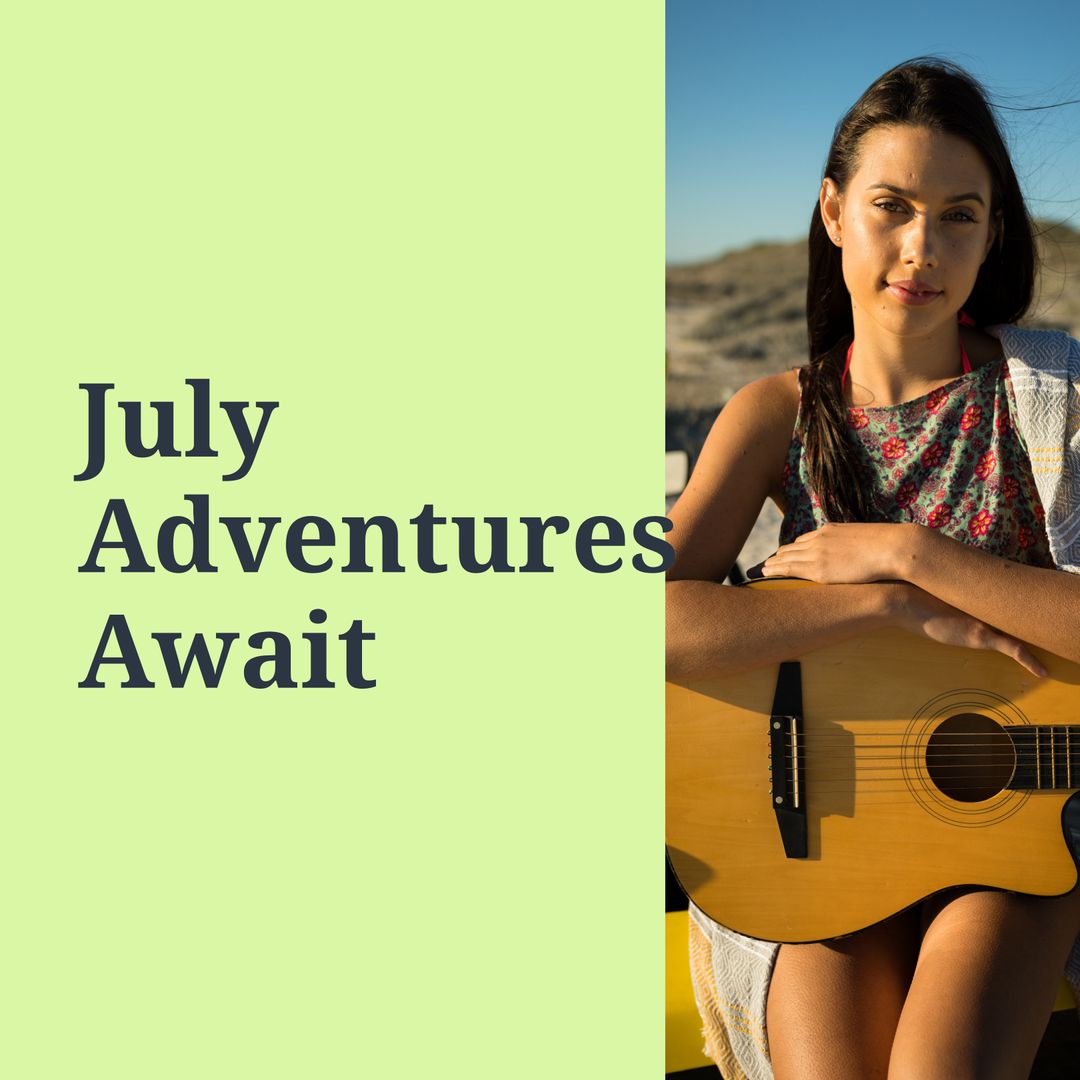 Summer Beach Vibes with Woman Holding Guitar